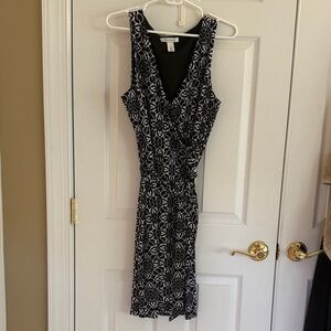 White House Black Market Black and White Patterned Midi Dress